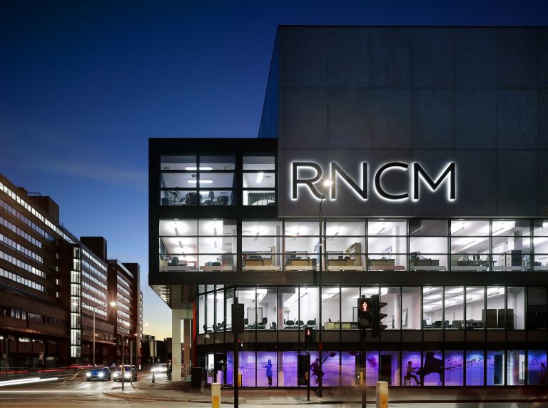 External night time shot of The Royal Northern College of Music