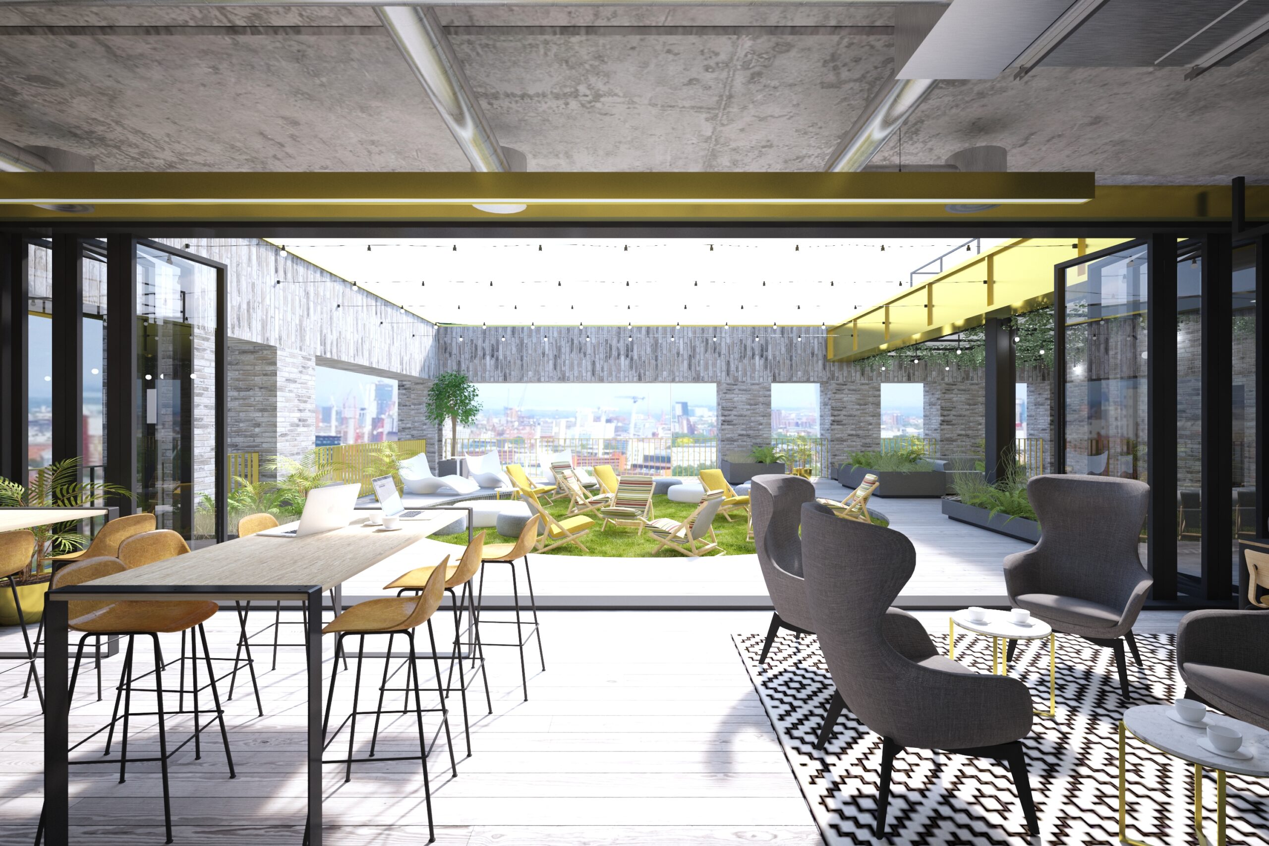 A CGI impression of Base roof terrace event space 2