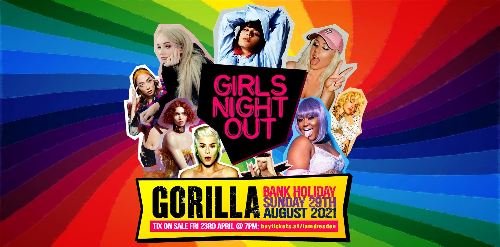 A composit image of pop stars for Girls Night Out at Gorilla