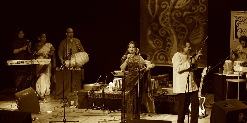 Musicians onstage in A Celebration of Bengali Folk Musical Heritage – Curated by Anindita Ghosh