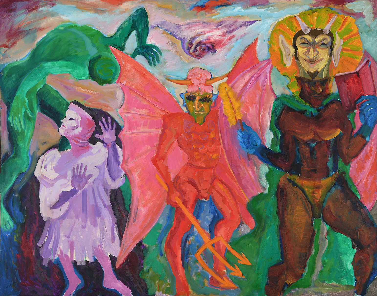 John Lyons, Before Ash Wednesday in Trinidad, 1988, oil on canvas, 1590 x 2030 mm (1630 x 2075 mm, framed)